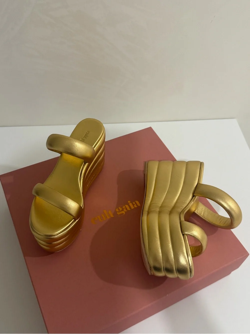 cult gaia Metallic Gold Wave Platform Sandals
